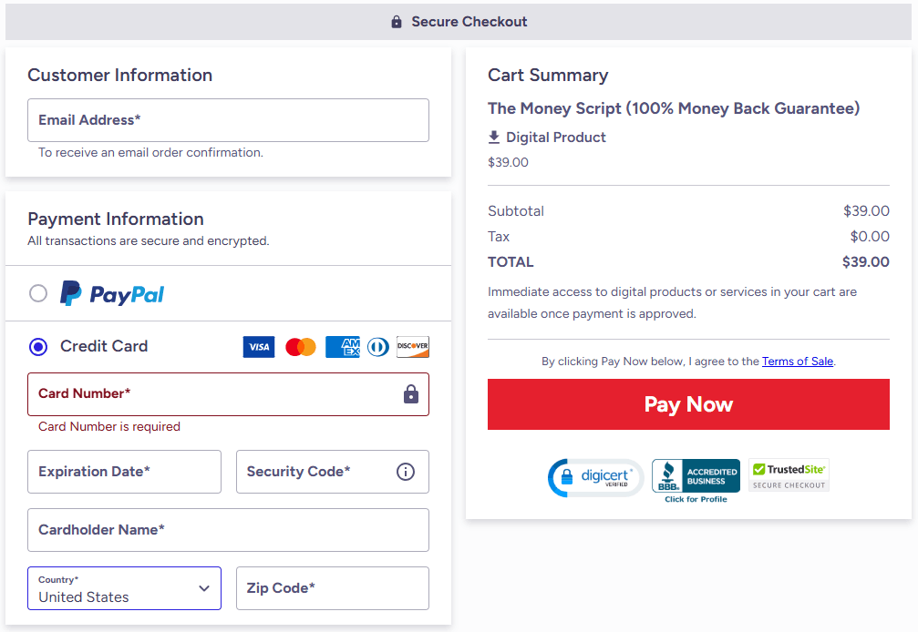 The Money Script Order Page